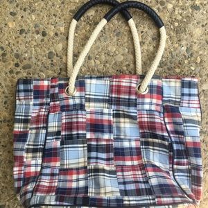 Ann Taylor Loft large plaid beach tote